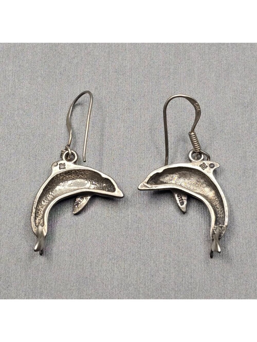 Vintage Sunwest Sterling Silver Dolphin Dangle Earrings 1.25" Nautical Sea Life - Picture 2 of 7